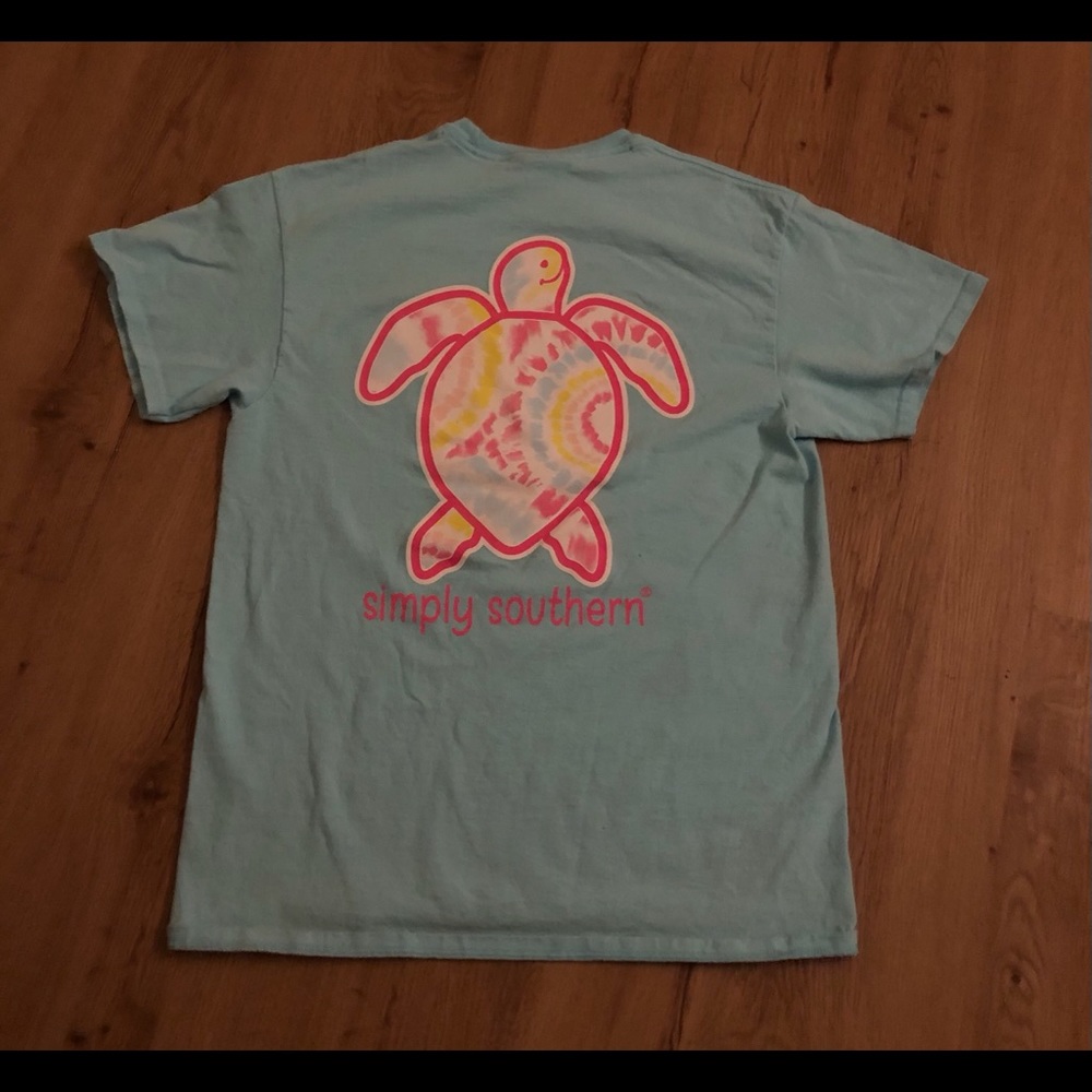 Simply Southern Tie Dye Turtle Aqua Blue T-shirt